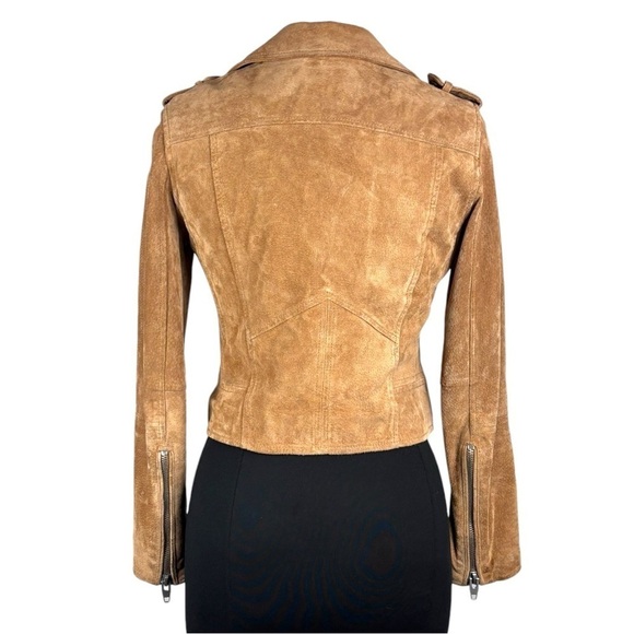 BLANK NYC COFFEE BEAN BROWN TAN SUEDE LEATHER CROPPED ZIP MOTO BIKER FALL JACKET - Picture 4 of 15